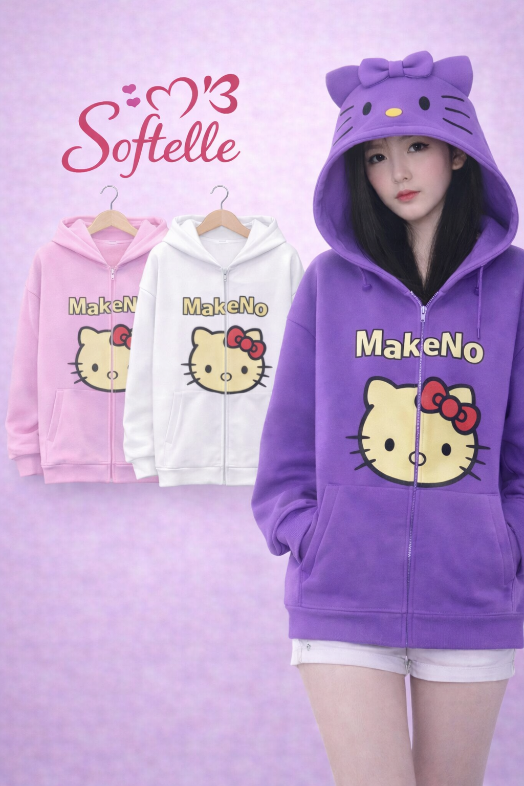 Softelle Kawaii Zip Hoodie – Cute Cat Style